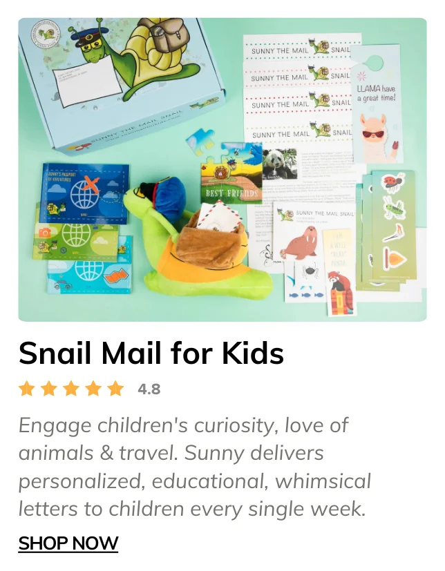 Snail Mail Weekly Letter from Sunny the Mail Snail for ages 3 to 8