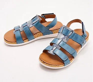 Revere Adjustable Leather Gladiator SandalsSantorini  Size 7 Wide  Denim