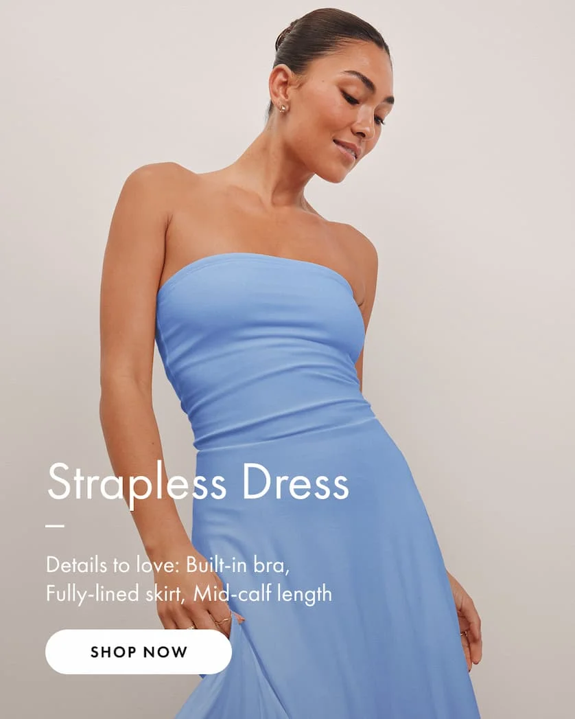 Featherweight Strapless Dress in Flower Blue Heather