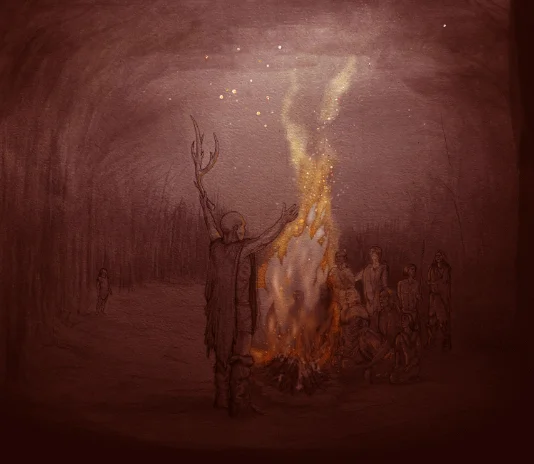 Artist’s impression of fire at Barnham around 400,000 years ago