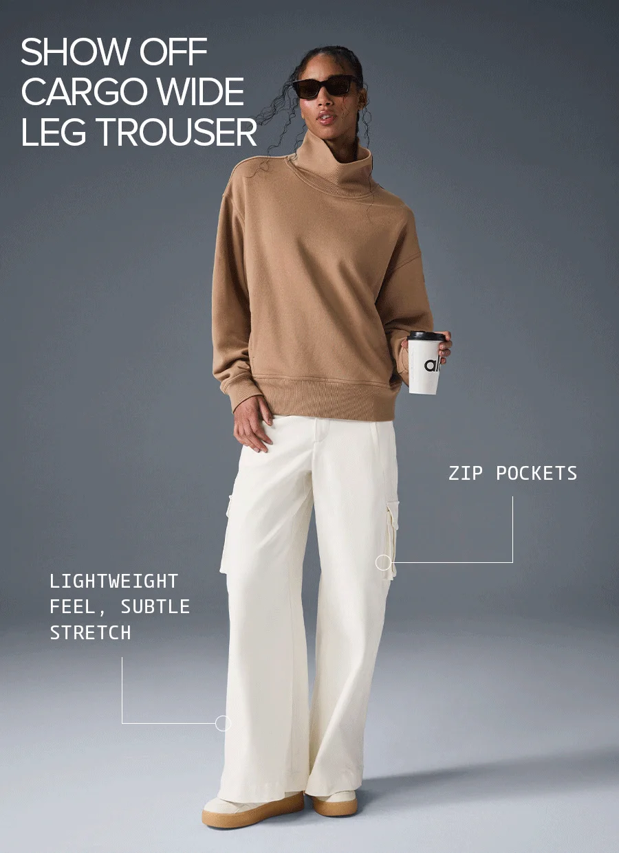 Show Off Cargo Wide Leg Trouser. Lightweight Feel, Subtle Stretch. Zip Pockets