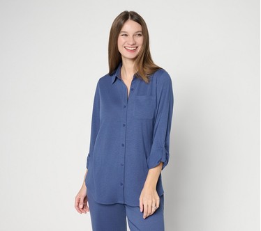 Denim & Co. Beach Knit Gauze Button-Front Big Shirt