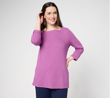 Denim & Co. Textured Knit 3/4-Sleeve Square-Neck Top