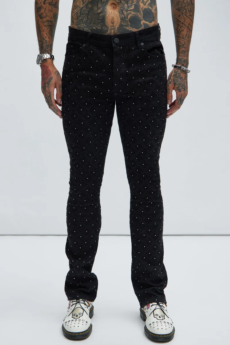 Image of I Be Jeweled Stacked Skinny Flare Jeans - Black