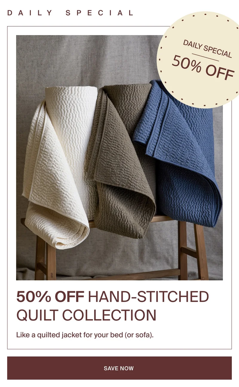Today's Deal: 50% off Hand-Stitched Quilts