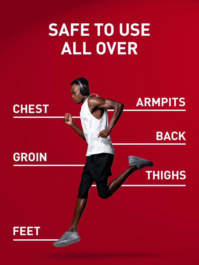 SAFE TO USE ALL OVER: CHEST, ARMPITS, BACK, GROIN, THIGHS, FEET