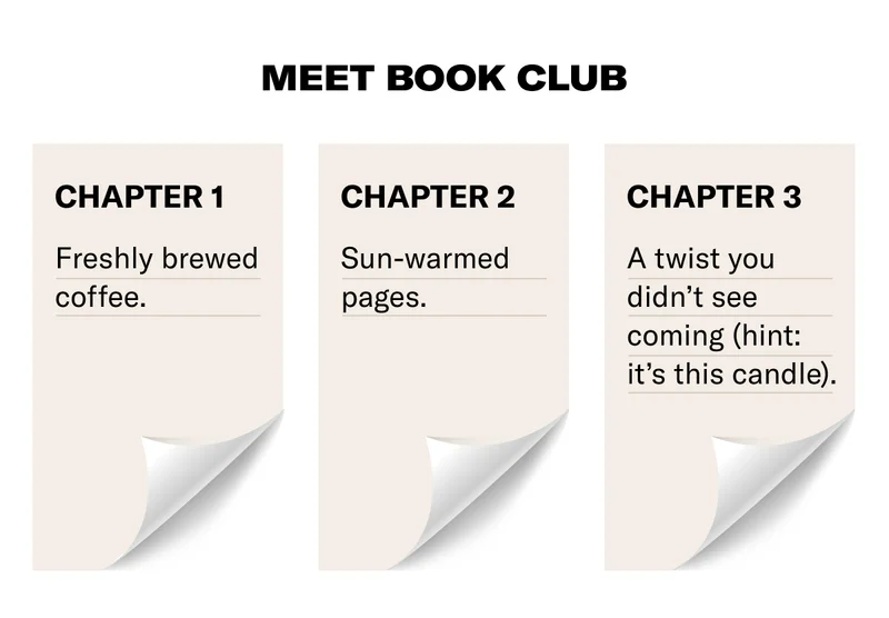 Meet Book Club | Chapter 1 - Freshly Brewed coffee. | Chapter 2 - Sun-warmed pages. | Chapter 3 - A twist you didn't see coming (hint:it's this candle).