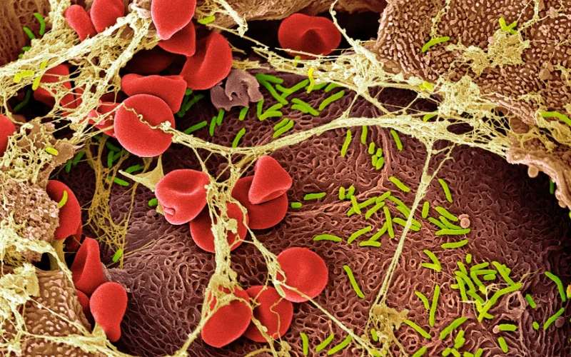 A scanning electron micrograph reveals bacteria on the vaginal wall. When the balance between “good” and “bad” bacteria is disrupted, conditions like bacterial vaginosis (BV) can take hold—an infection now classified as sexually transmitted.