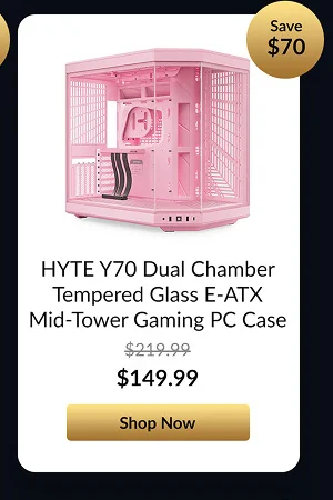 HYTE Y70 Dual Chamber Tempered Glass E-ATX Mid-Tower Gaming PC Case