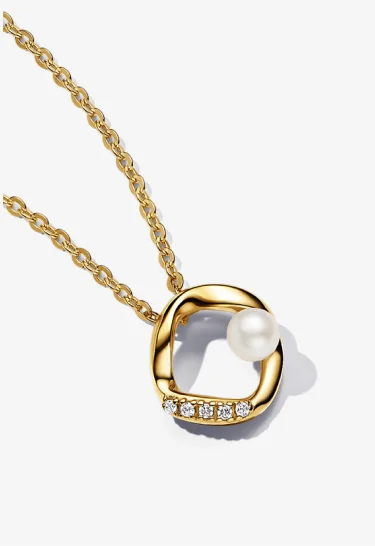 ''Organically Shaped Pavé Circle & Treated  Freshwater Cultured Pearl Collier Necklace''