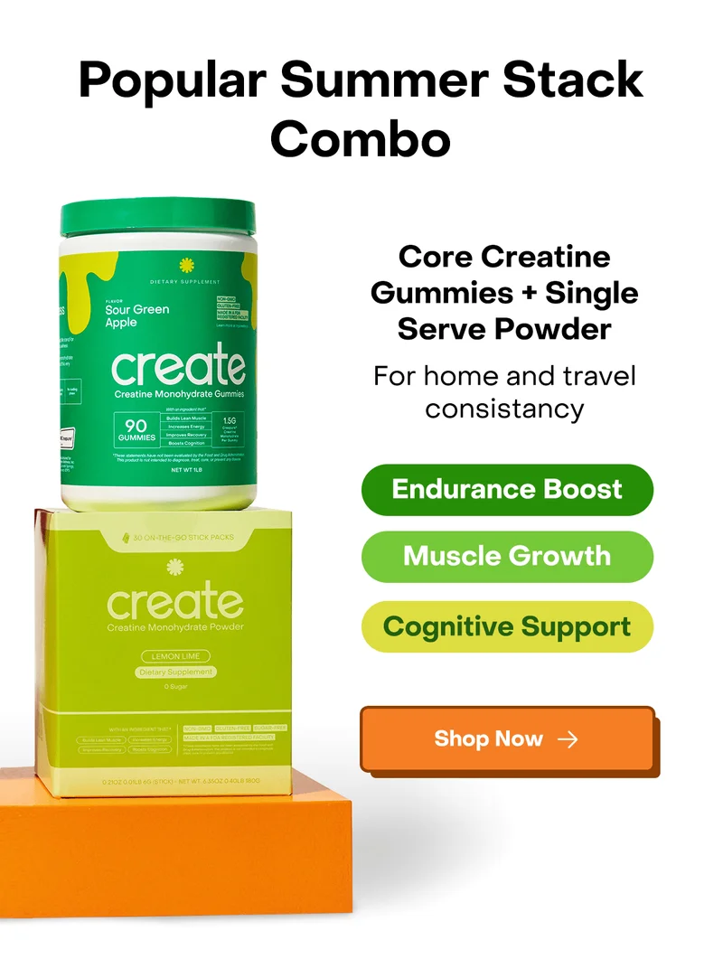 Popular Summer Stack Combo: Core Creatine + Single Serve Powder: For home and travel consistency.