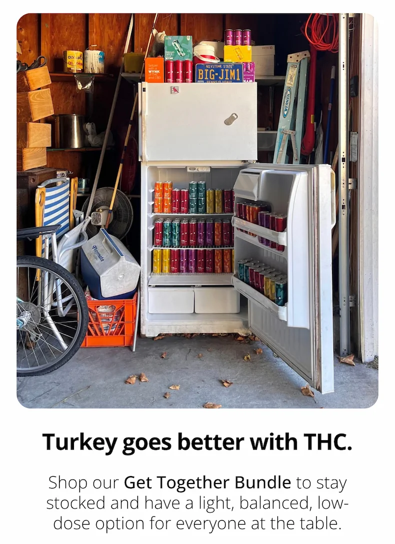 Turkey goes better with THC. Shop our Get Together Bundle to stay stocked and have a light, balanced, low-dose option for everyone at the table.