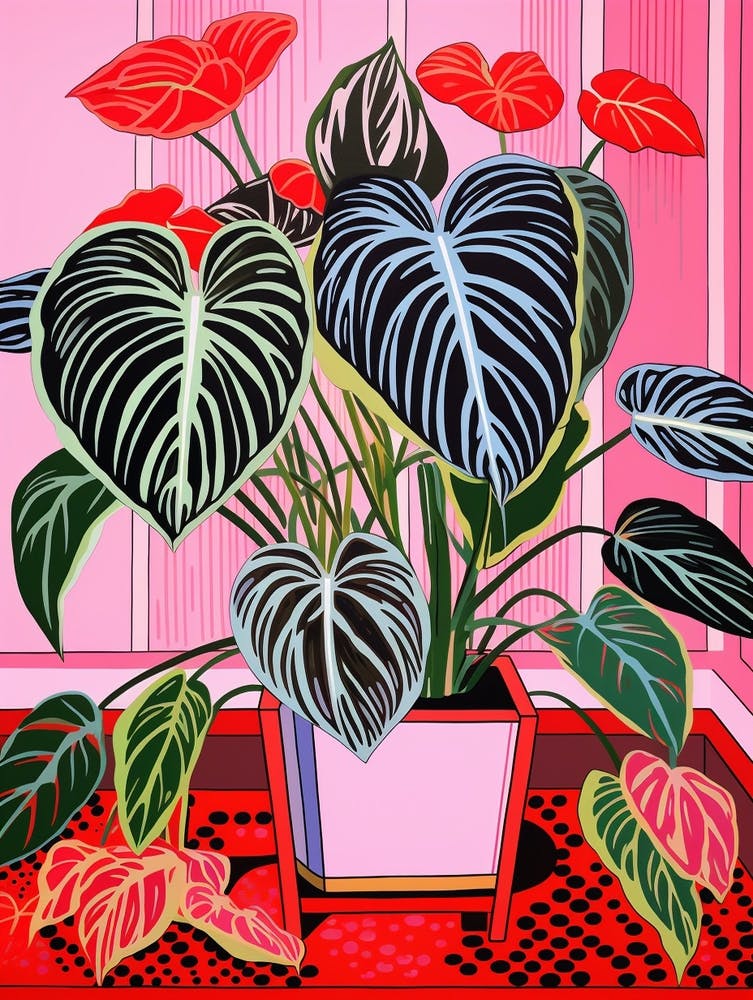 Image of Pink And Red Plant Illustration Chinese Evergreen 7