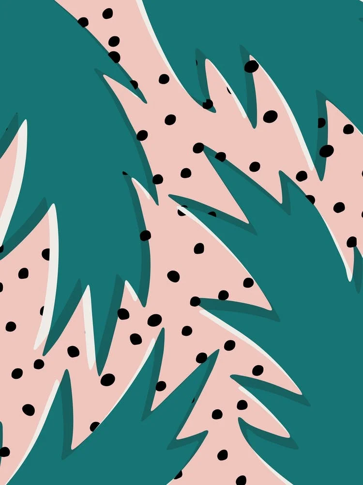 Image of Tropical Leaves and Polka Dots Abstract