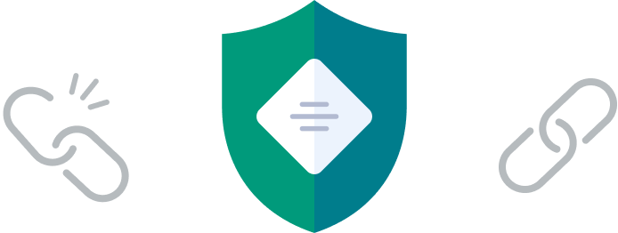 A shield with two 
link icons - one broken and one whole.