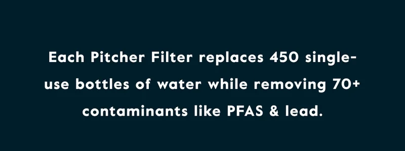 Each pitcher filter replaces 450 single-use bottles of water while removing 70+ contaminants like PFAS & lead.