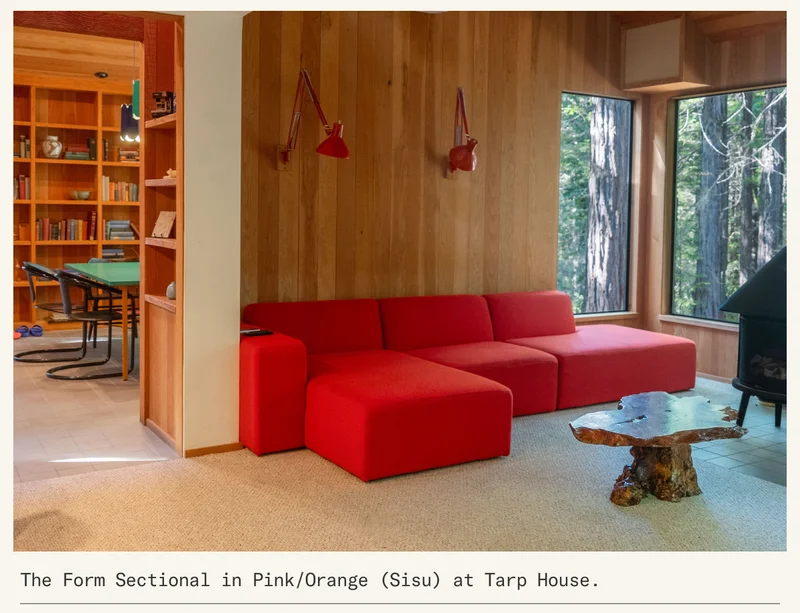 Pictured: The Form Sectional in Pink/Orange (Sisu) at the Tarp House.