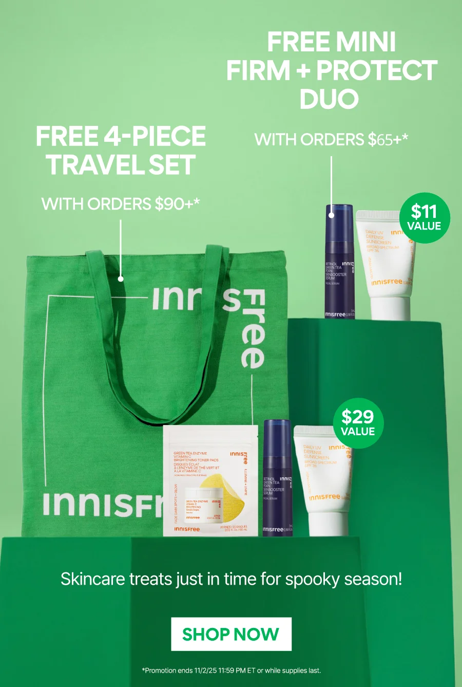 FREE MINI FIRM + PROTECT DUO WITH ORDERS $65+, FREE 4-PIECE TRAVEL SET WITH ORDERS $90+
