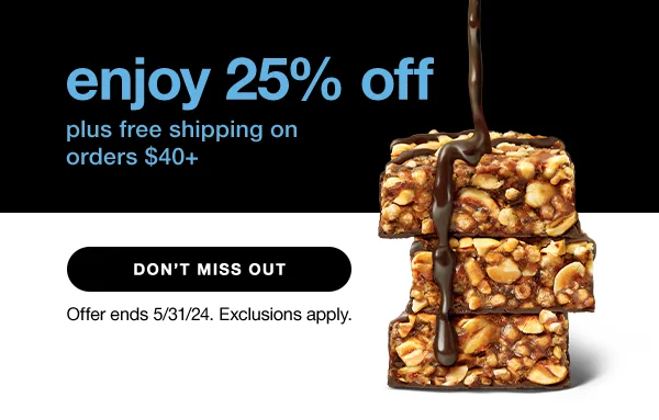 shop 25% off, plus free shipping on orders $40+