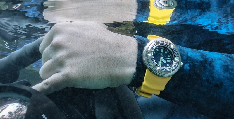 Promaster Ecozilla watch taking a test drive underwater