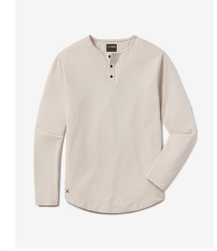 AO Long Sleeve Henley Curve-Hem