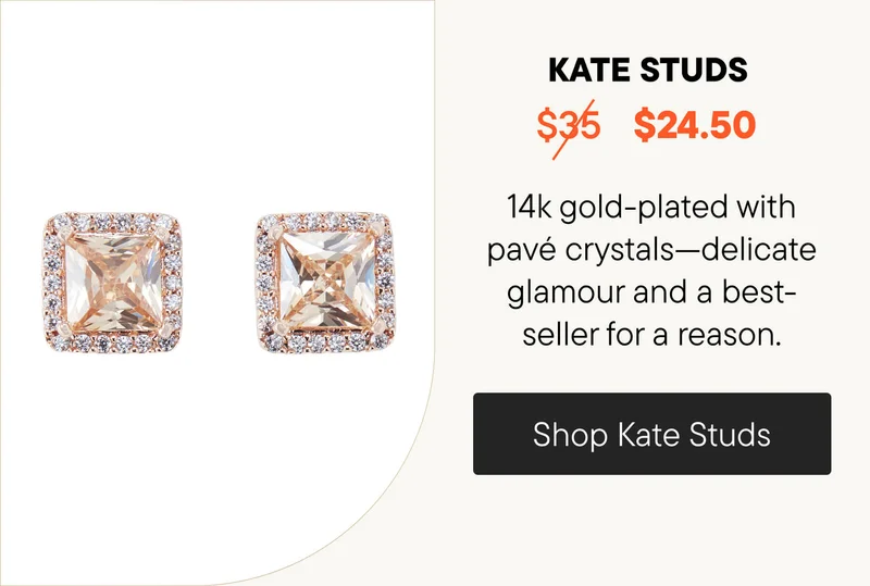 Kate Studs! 14k gold-plated with pavé crystals--delicate glamour and a best-seller for a reason. Shop Kate Studs!