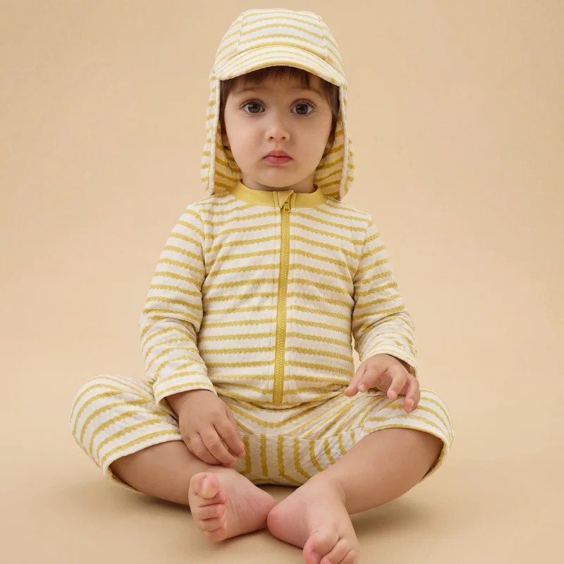 Golden Wave One-Piece Rashguard & Hat