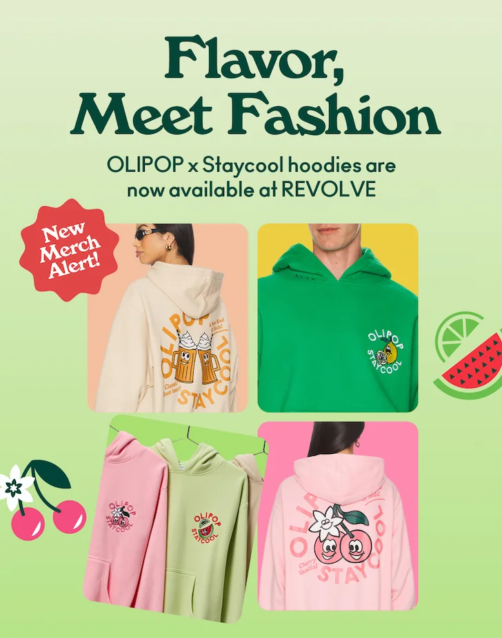 OLIPOP x Staycool hoodies are now available at Revolve