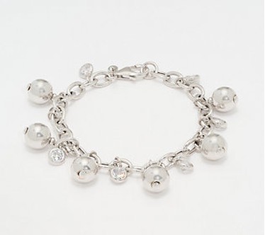Diamonique Italia Bead & Charm Rolo Bracelet  Sterling Silver