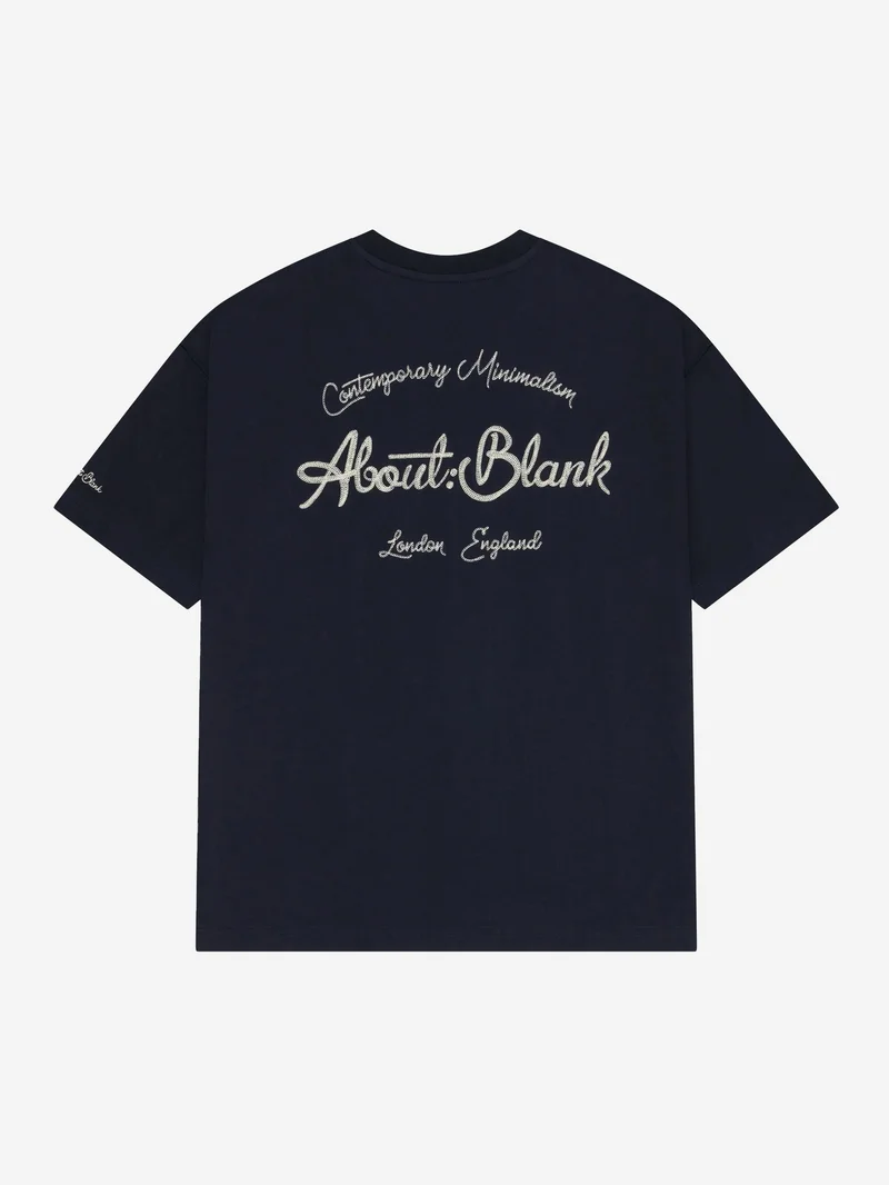 Image of about:blank Chain Stitch T-Shirt - Navy/Ecru
