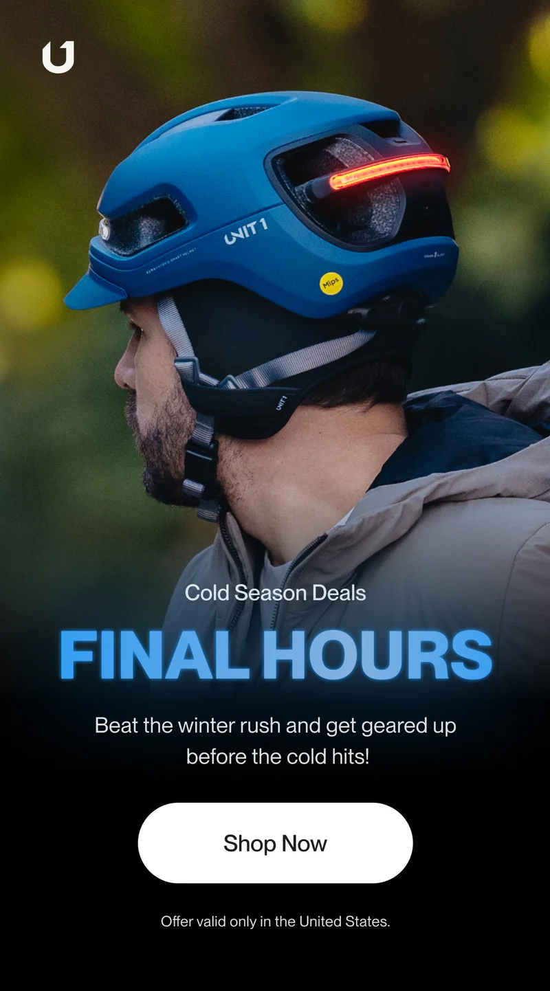 Man with a bike helmet in winter.