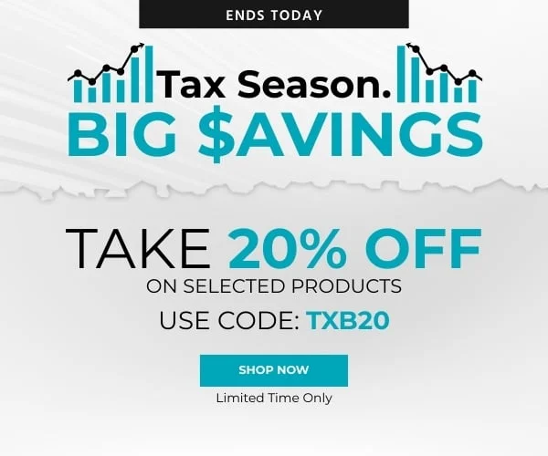 Tax Season. Big Savings. Take 20% Off on selected products Use code: discount code