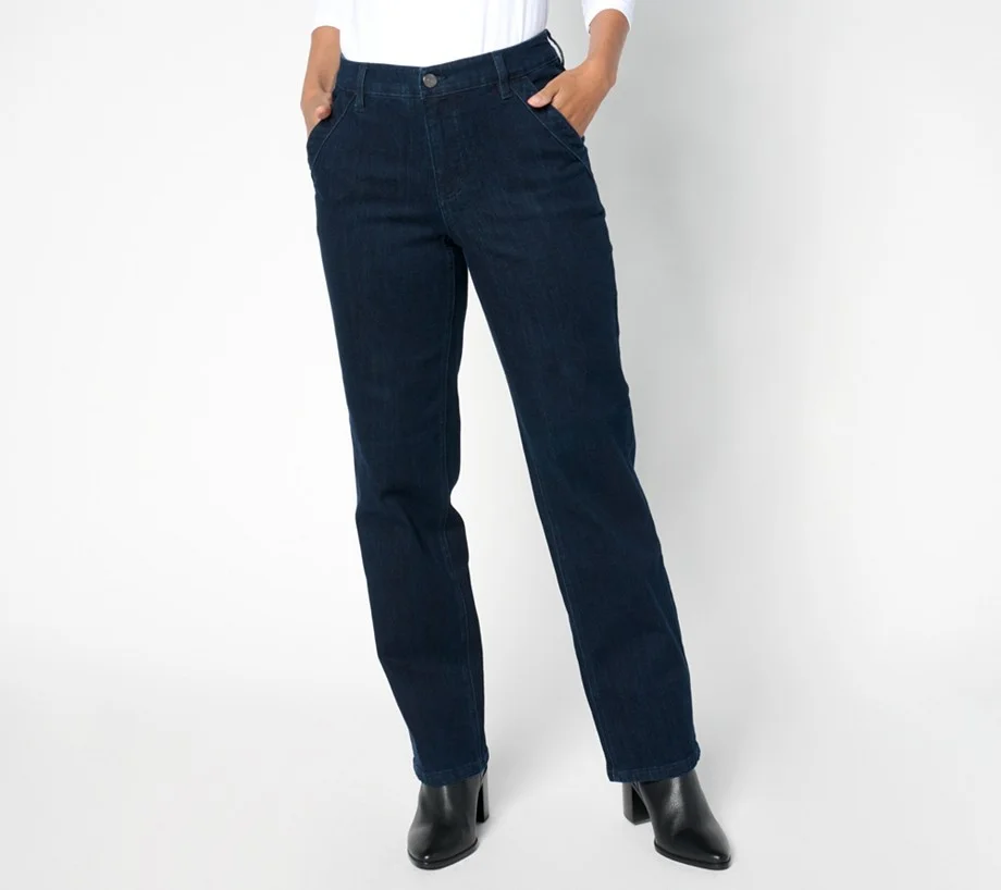Susan Graver Petite Stretch Denim Straight Leg Jean - Indigo