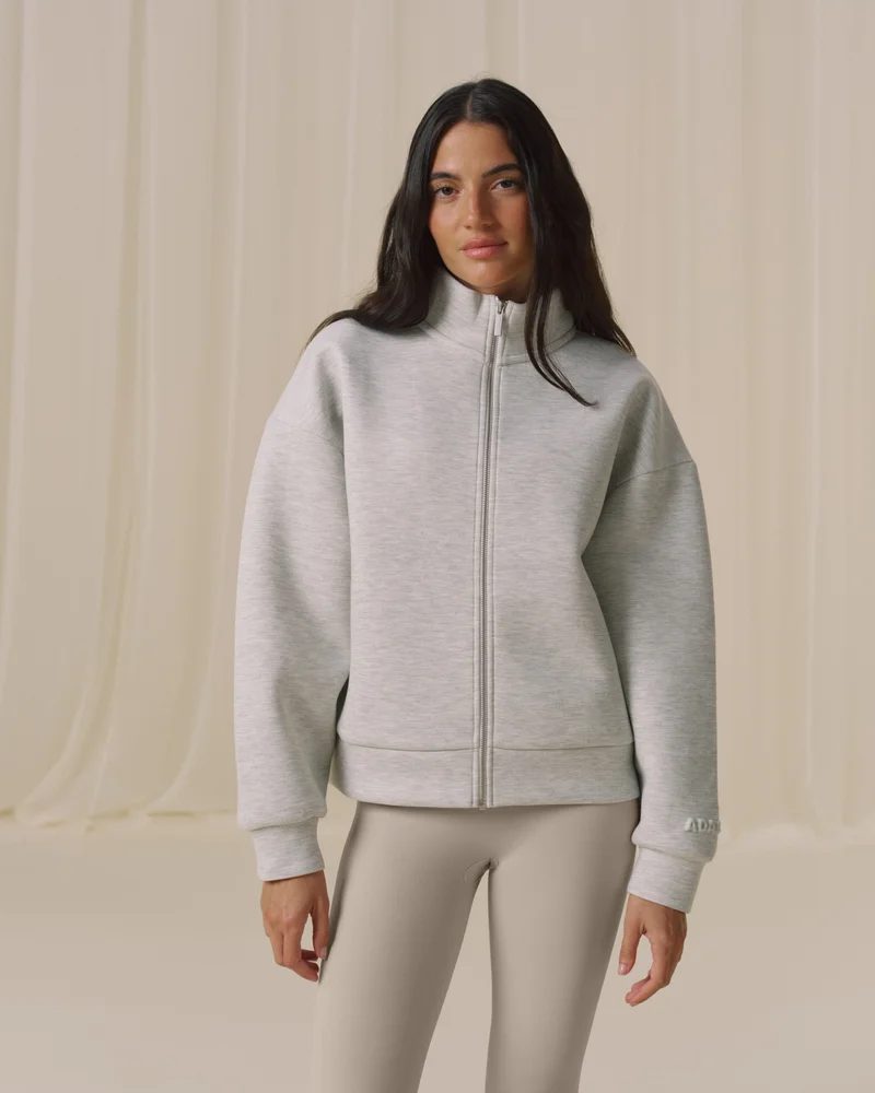 Bonded Funnel Neck Zip Sweatshirt - Light Grey Melange