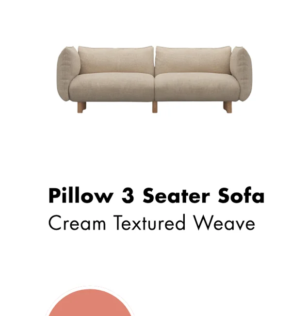 Pillow 3 Seater Sofa - Cream Textured Weave