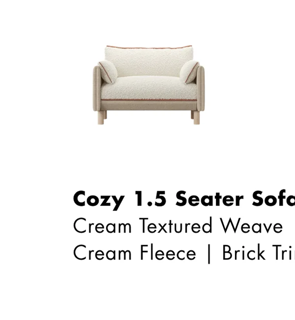 Cozy 1.5 Seater Sofa  - Cream Textured Weave