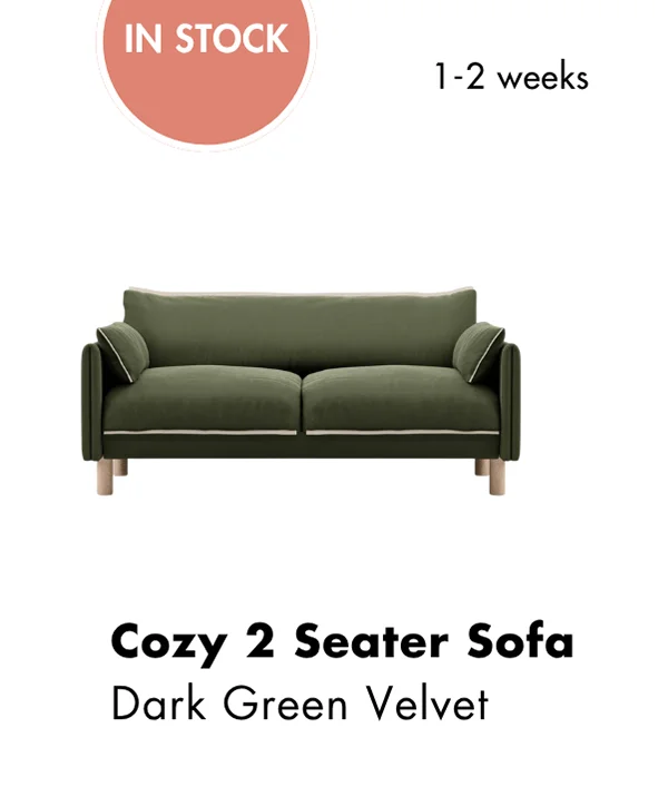 Cozy 2 Seater Sofa - Dark Green Velvet