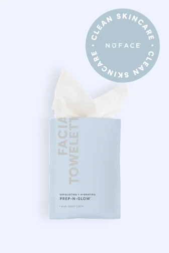 Prep-n-Glow Facial Towelettes on a light purple background
