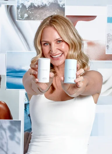 NuFACE Co-Founder & Microcurrent Aesthetician, Tera Peterson, holding the IonPlex™ Activators