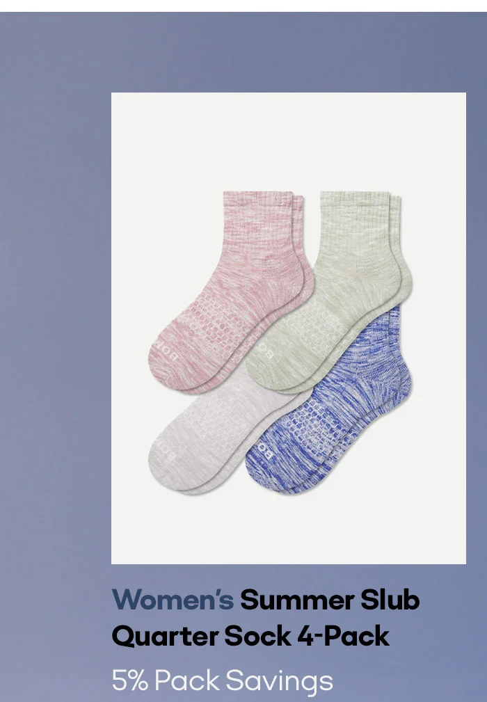Women's Summer Slub Quarter Sock 4-Pack | 5% Pack Savings