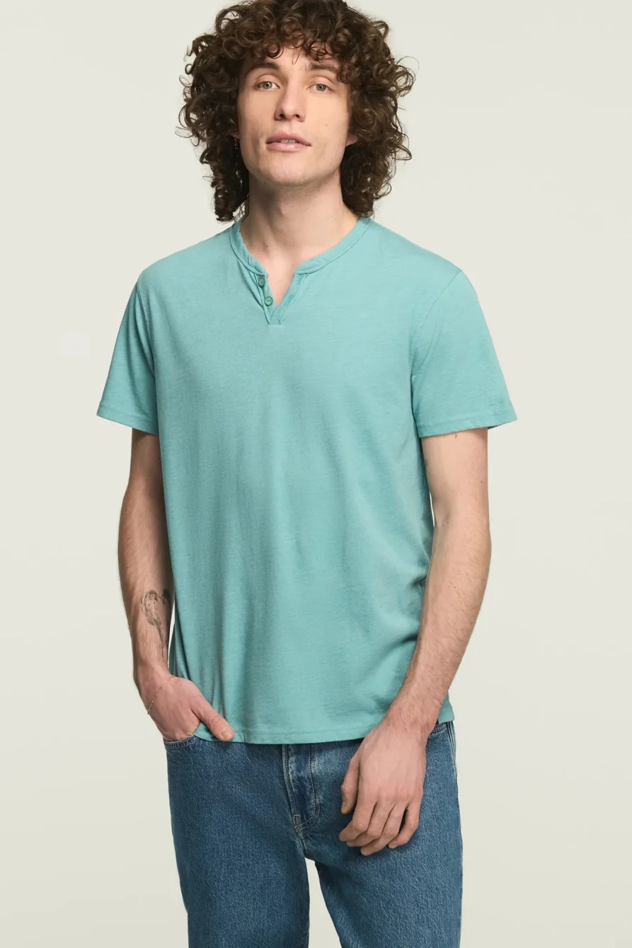 Image of Lucky Brand Venice Burnout Notch Neck Tee - Men's Clothing Tops Shirts Tee Graphic T Shirts in London Fog