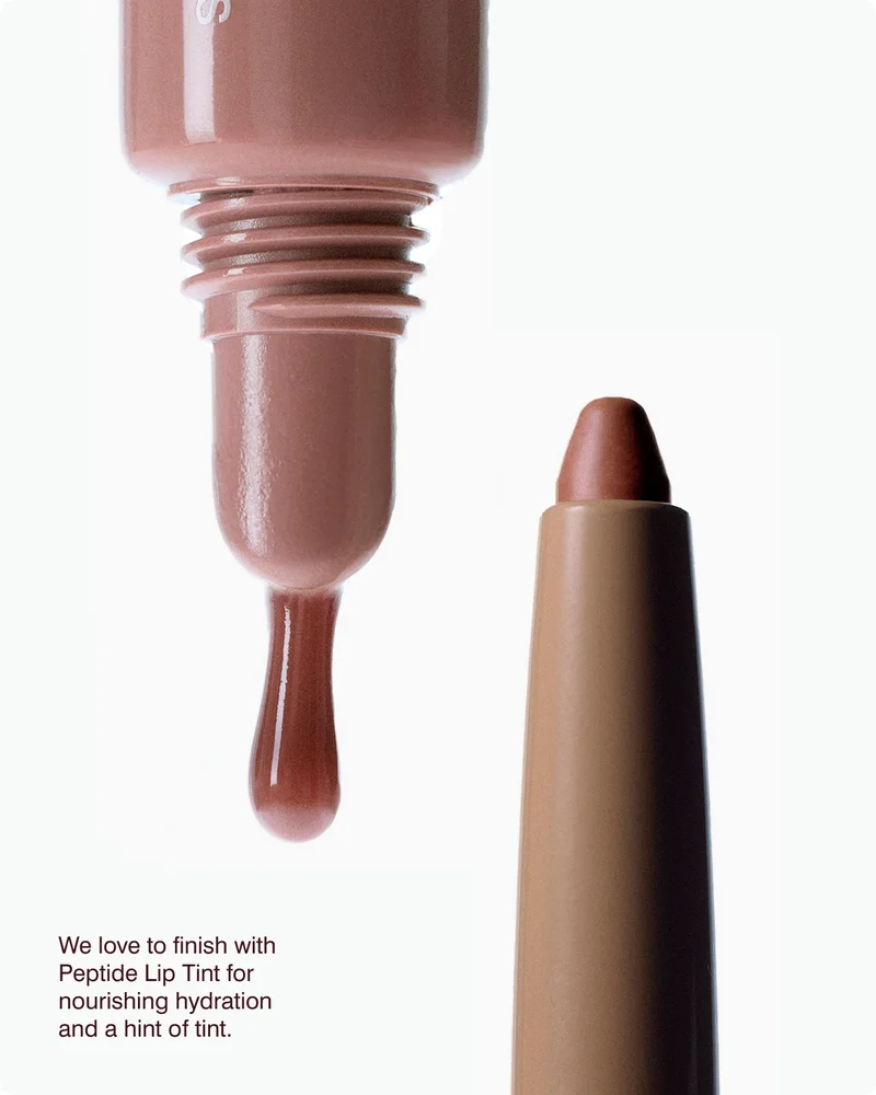 We love to finish with Peptide Lip Tint for nourishing hydration and a hint of tint.