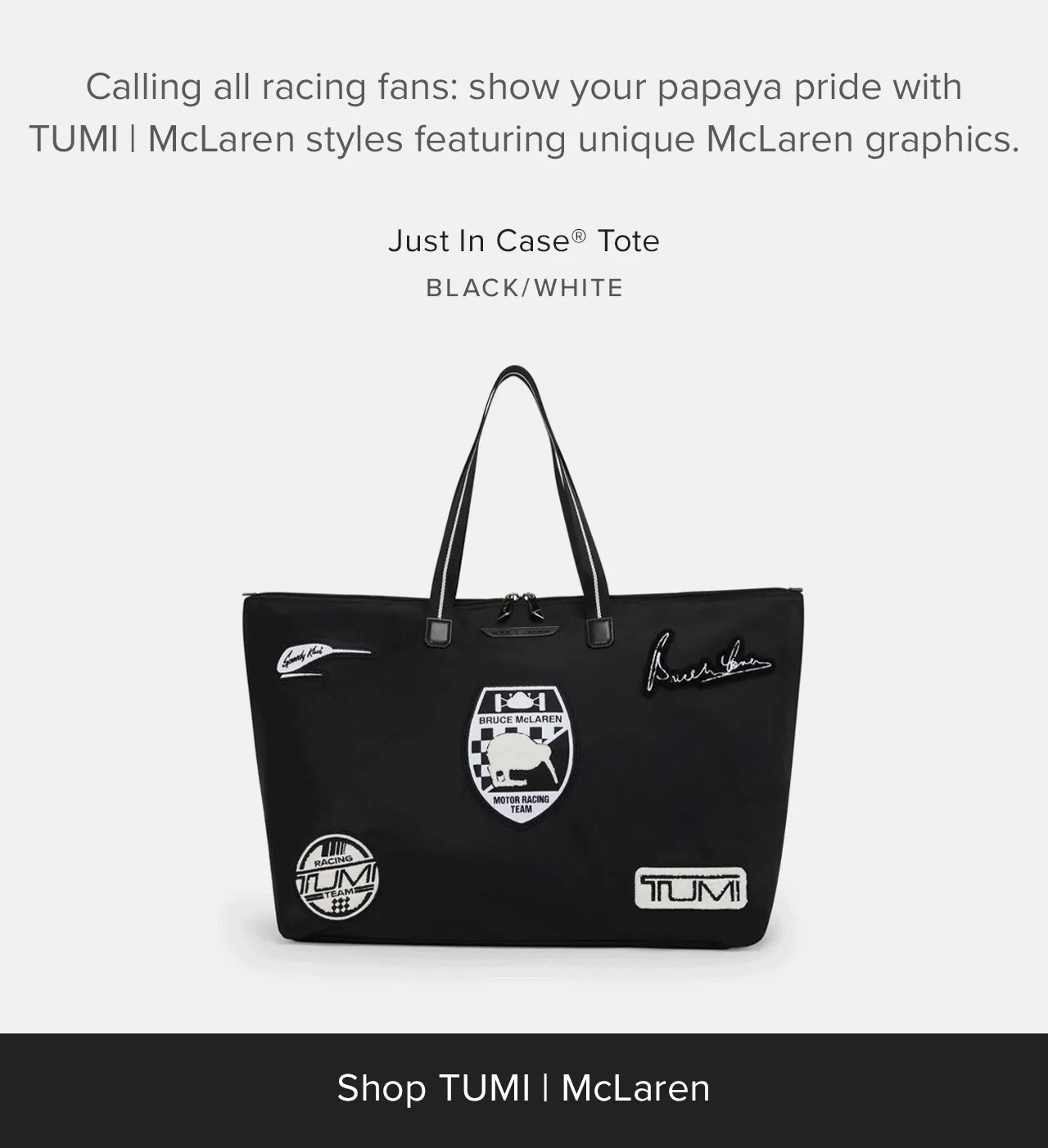 Calling all racing fans: show your papaya pride with TUMI | McLaren styles featuring unique McLaren graphics.