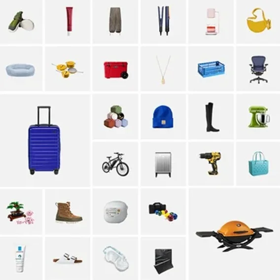 A square collage of shopping products