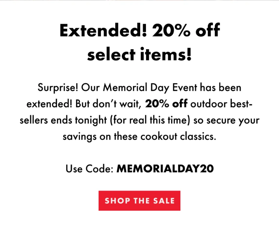 Extended! 20 percent off select items!