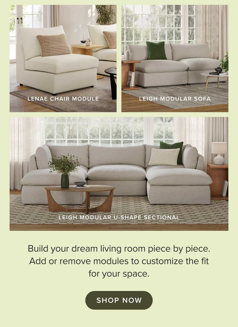 Build your dream living room piece by piece. Add or remove modules to customize the fit for your space. Shop now.