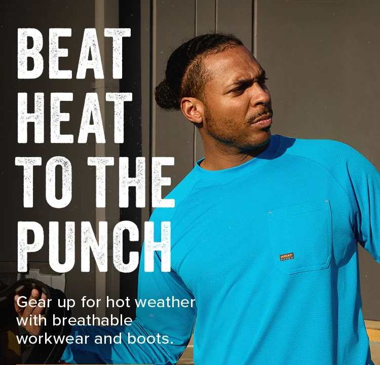 Beat the heat to the punch. Gear up for hot weather with breathable workwear and boots.