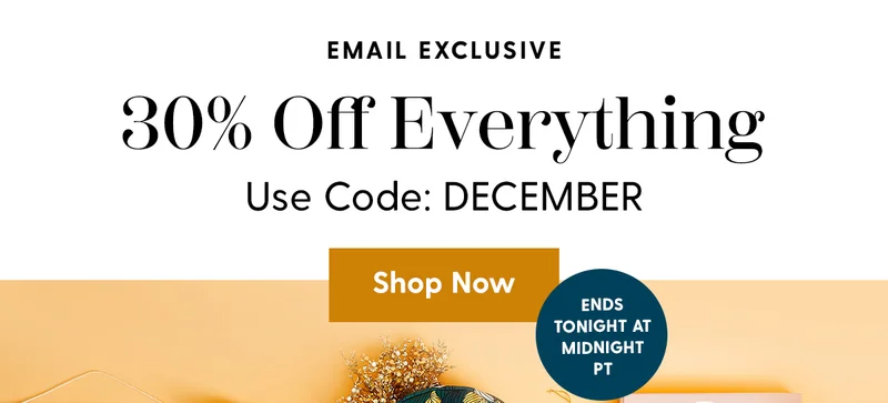 Email Exclusive | 30% Off Everything | Use Code: discount code | Shop Now | Ends Tonight at Midnight PT