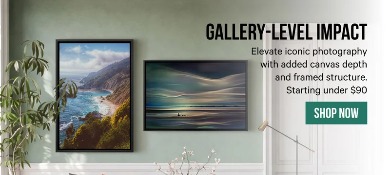 Gallery-Level Impact: Elevate iconic photography with added canvas depth and framed structure. Starting under $90