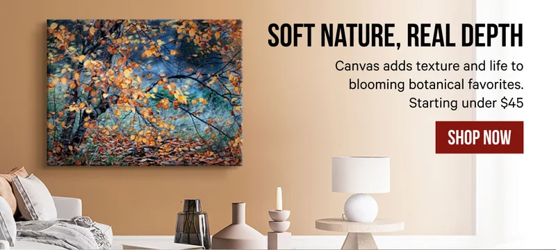 Soft Nature, Real Depth: Canvas adds texture and life to blooming botanical favorites. Starting under $45